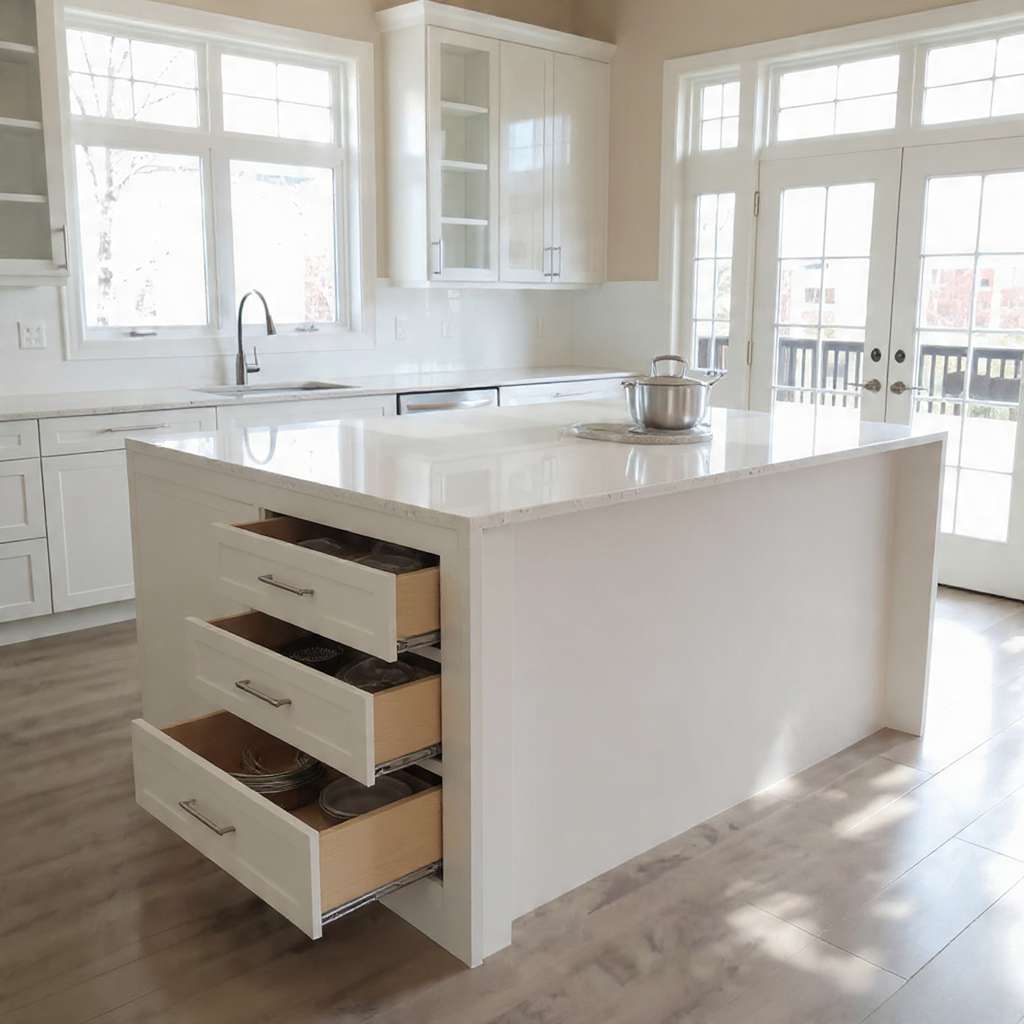 Kitchen island size basics showing ideal walking clearance and balanced layout.