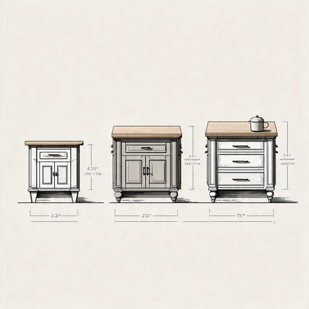 Comparison chart showing average kitchen island sizes for small, medium, and large kitchens.