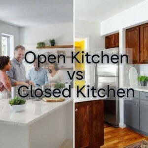 Open kitchen layout with island and natural light