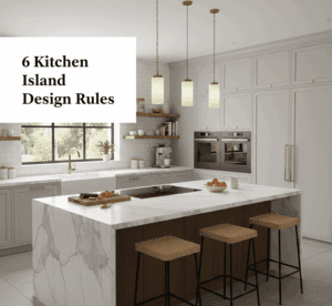 Modern kitchen with a central island illustrating 6 kitchen island design rules for style and function