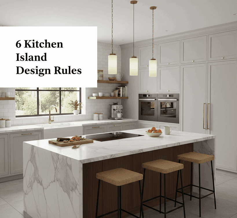 Modern kitchen with a central island illustrating 6 kitchen island design rules for style and function