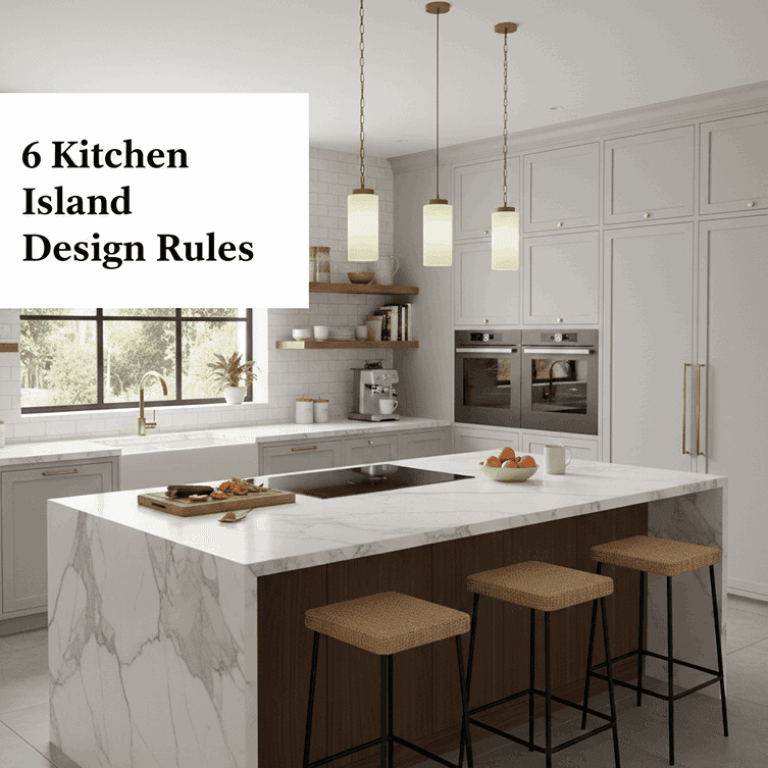 Modern kitchen with a central island illustrating 6 kitchen island design rules for style and function