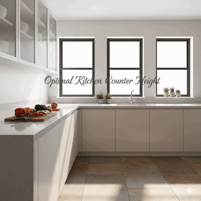 Modern kitchen with a standard counter showing ideal kitchen counter height setup