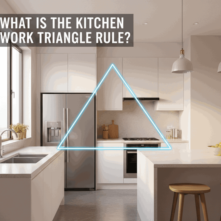 Kitchen showing the work triangle with fridge, stove, and sink for efficient workflow